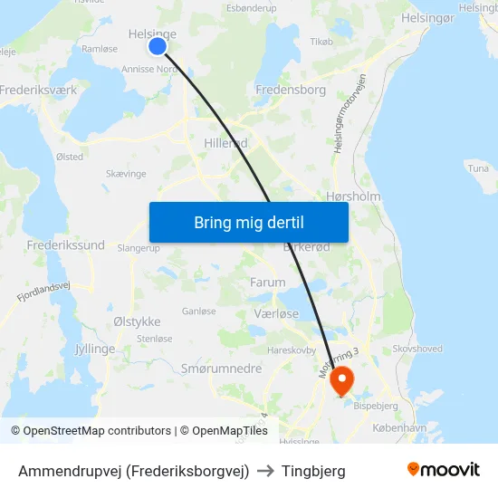 Ammendrupvej (Frederiksborgvej) to Tingbjerg map