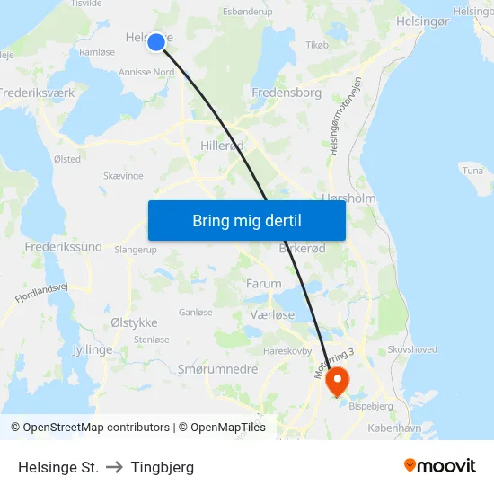 Helsinge St. to Tingbjerg map