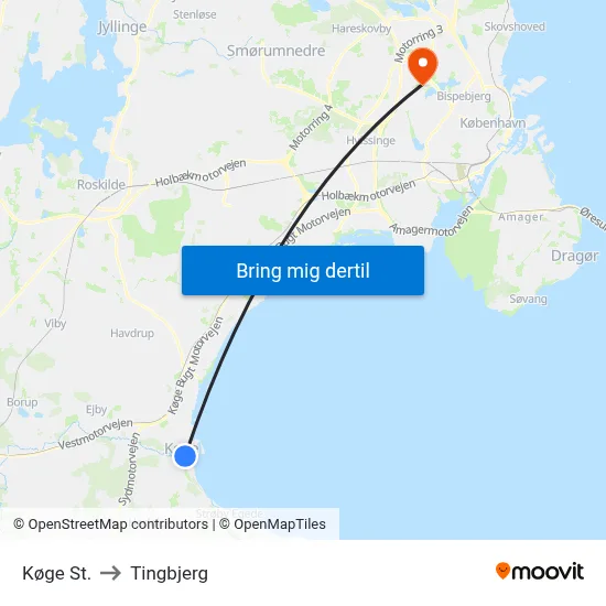 Køge St. to Tingbjerg map