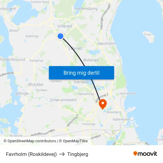 Favrholm (Roskildevej) to Tingbjerg map