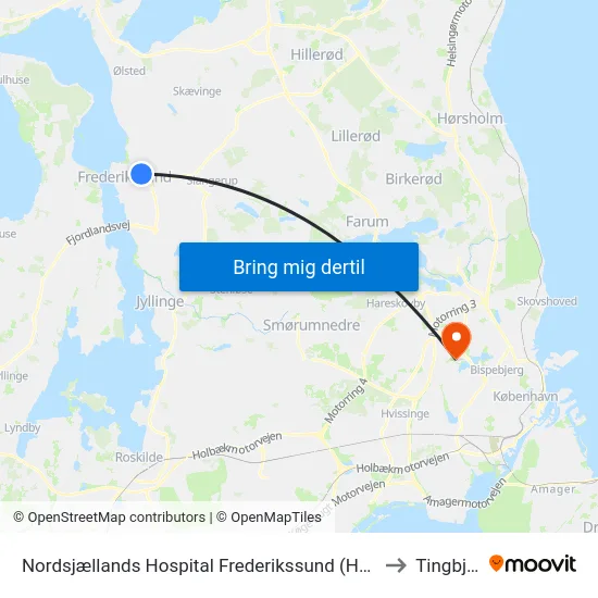 Nordsjællands Hospital Frederikssund (Hospitalvej) to Tingbjerg map