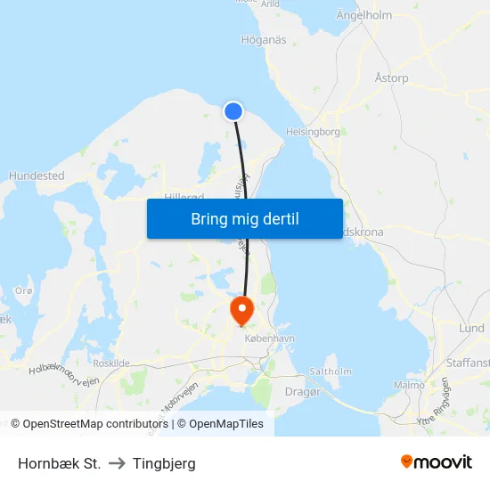 Hornbæk St. to Tingbjerg map