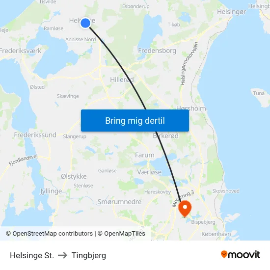 Helsinge St. to Tingbjerg map