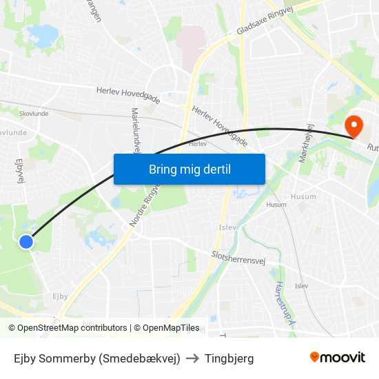 Ejby Sommerby (Smedebækvej) to Tingbjerg map