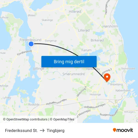 Frederikssund St. to Tingbjerg map