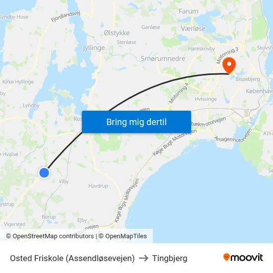 Osted Friskole (Assendløsevejen) to Tingbjerg map