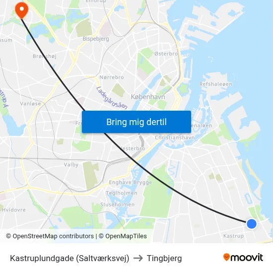 Kastruplundgade (Saltværksvej) to Tingbjerg map