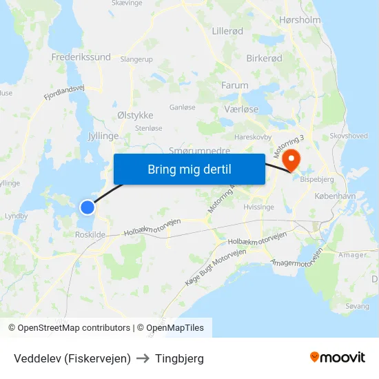 Veddelev (Fiskervejen) to Tingbjerg map