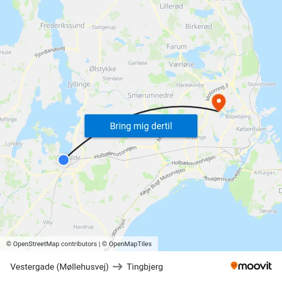 Vestergade (Møllehusvej) to Tingbjerg map