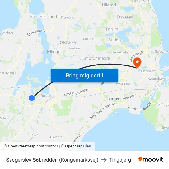 Svogerslev Søbredden (Kongemarksvej) to Tingbjerg map