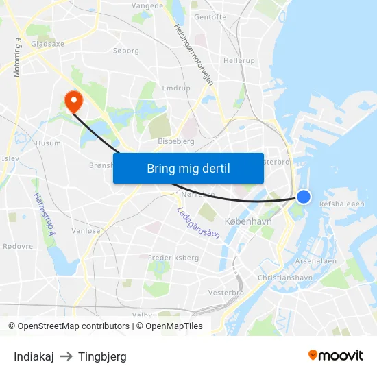 Indiakaj to Tingbjerg map