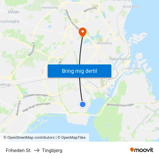 Friheden St. to Tingbjerg map