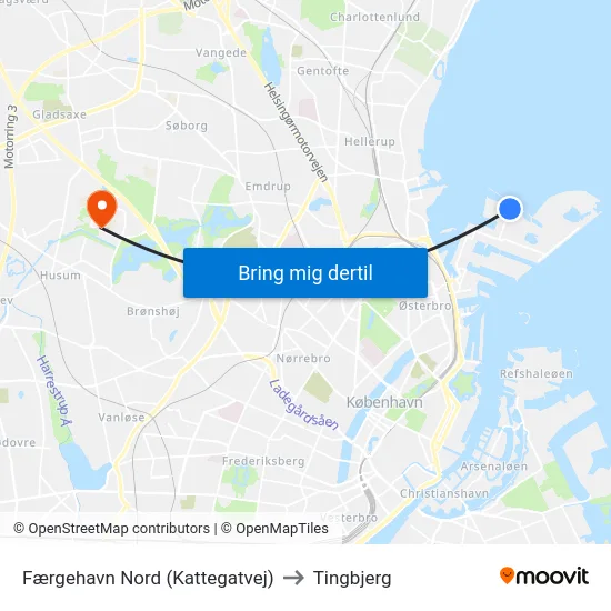 Færgehavn Nord (Kattegatvej) to Tingbjerg map