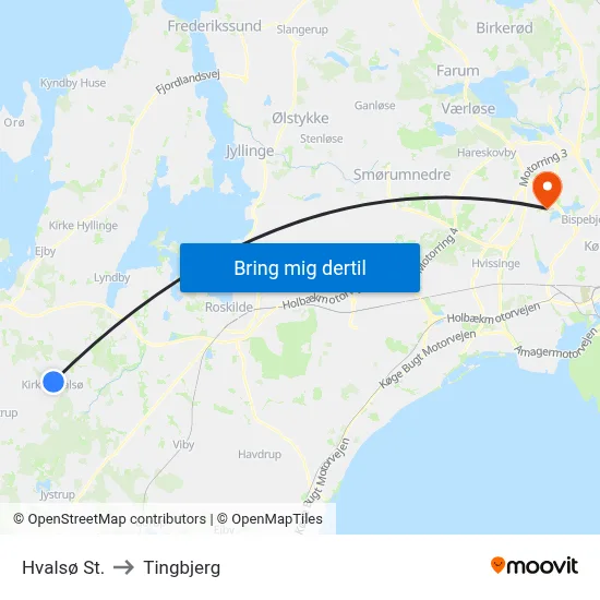 Hvalsø St. to Tingbjerg map