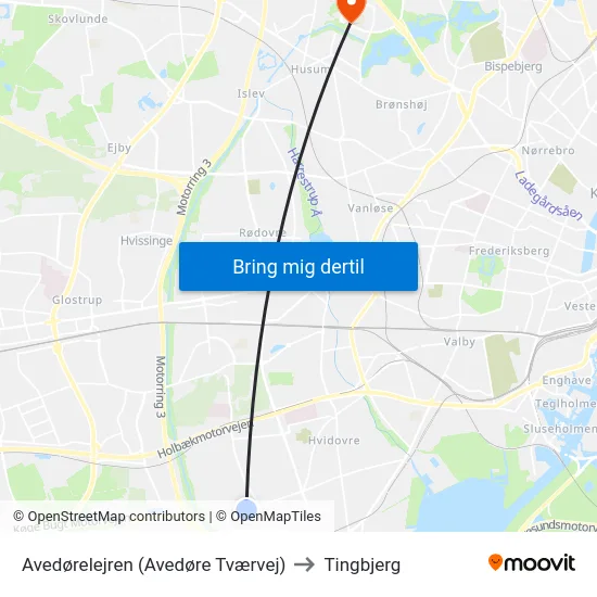 Avedørelejren (Avedøre Tværvej) to Tingbjerg map