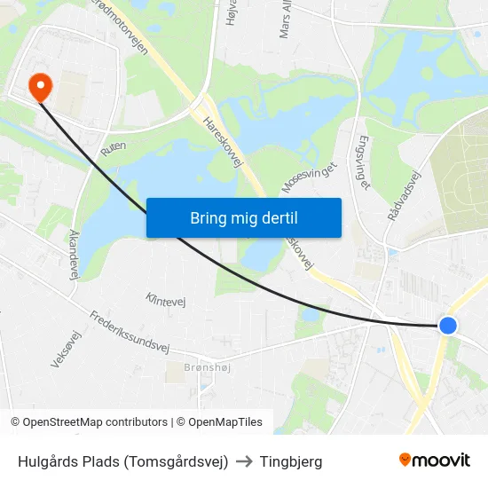 Hulgårds Plads (Tomsgårdsvej) to Tingbjerg map