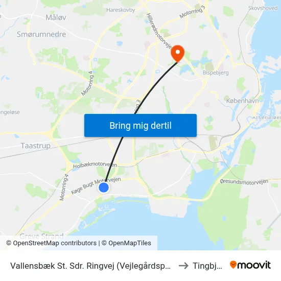 Vallensbæk St. Sdr. Ringvej (Vejlegårdsparken) to Tingbjerg map