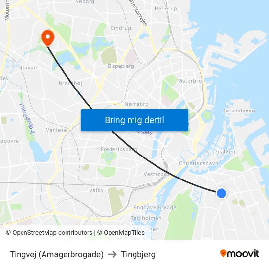 Tingvej (Amagerbrogade) to Tingbjerg map
