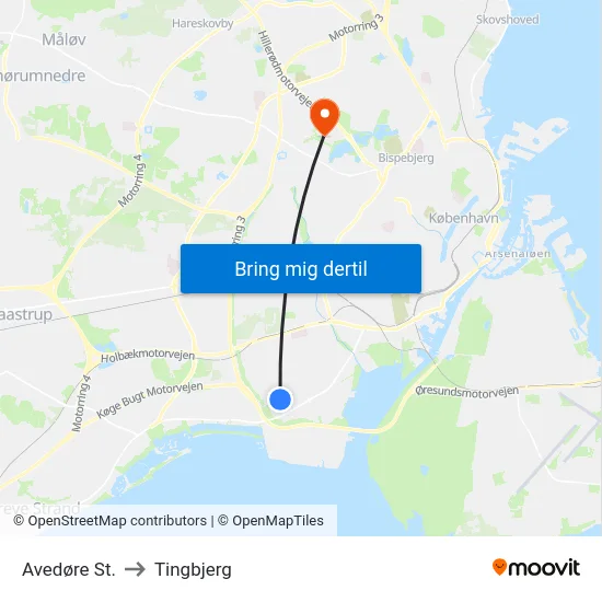 Avedøre St. to Tingbjerg map