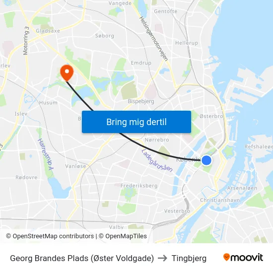 Georg Brandes Plads (Øster Voldgade) to Tingbjerg map