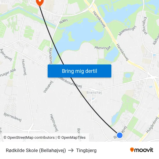 Rødkilde Skole (Bellahøjvej) to Tingbjerg map