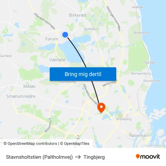 Stavnsholtstien (Paltholmvej) to Tingbjerg map
