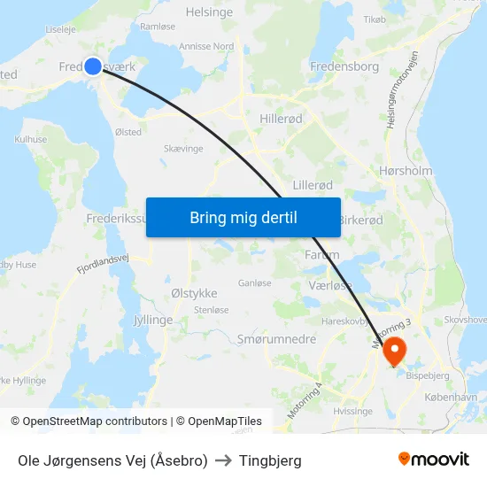 Ole Jørgensens Vej (Åsebro) to Tingbjerg map