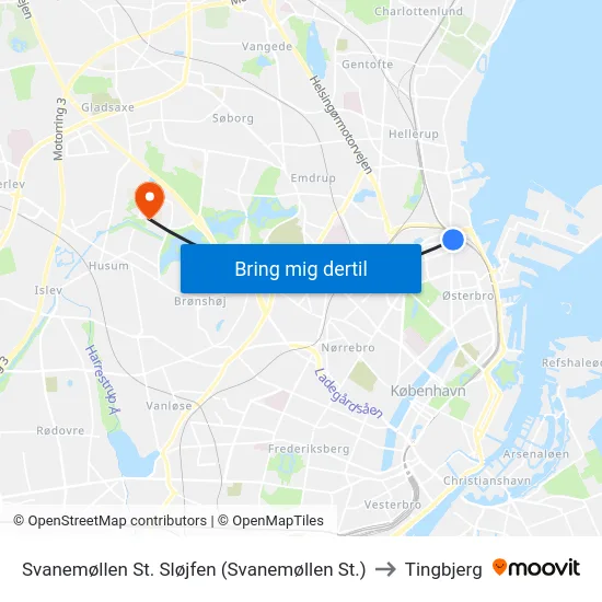 Svanemøllen St. Sløjfen (Svanemøllen St.) to Tingbjerg map