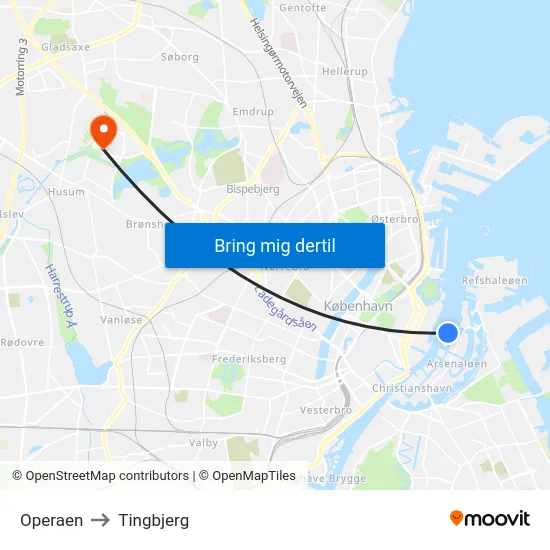 Operaen to Tingbjerg map