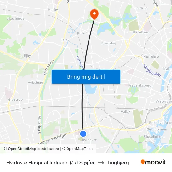 Hvidovre Hospital Indgang Øst Sløjfen to Tingbjerg map