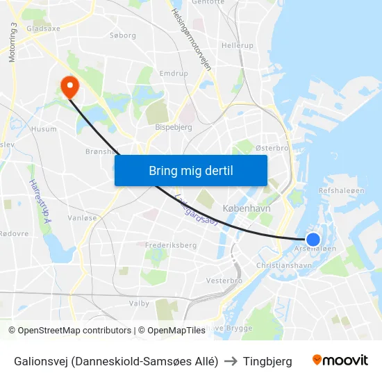 Galionsvej (Danneskiold-Samsøes Allé) to Tingbjerg map