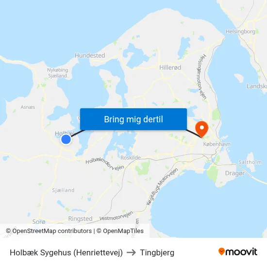 Holbæk Sygehus (Henriettevej) to Tingbjerg map