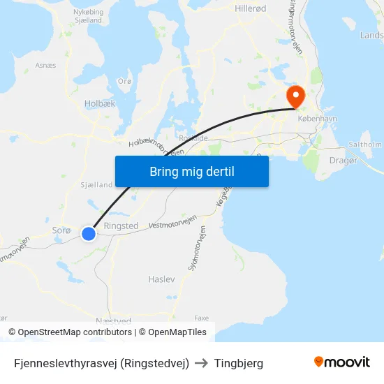 Fjenneslevthyrasvej (Ringstedvej) to Tingbjerg map