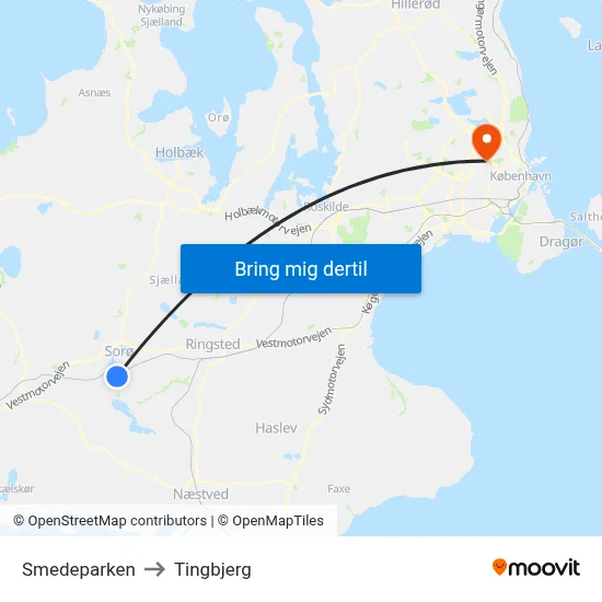 Smedeparken to Tingbjerg map