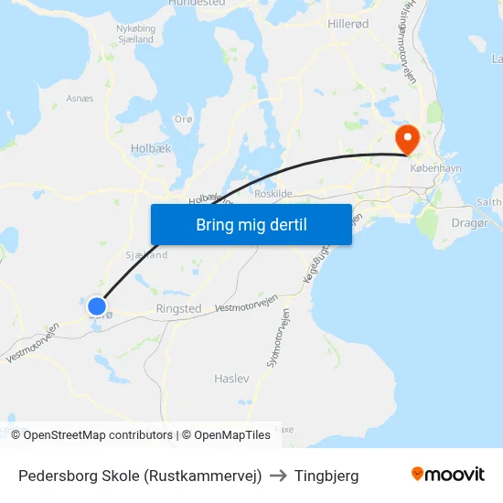 Pedersborg Skole (Rustkammervej) to Tingbjerg map