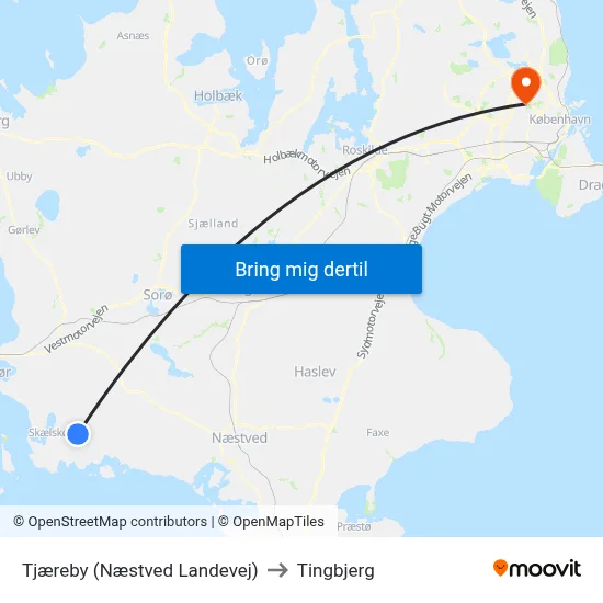 Tjæreby (Næstved Landevej) to Tingbjerg map
