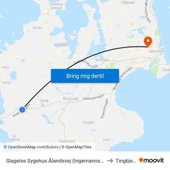 Slagelse Sygehus Ålandsvej (Ingemannsvej) to Tingbjerg map