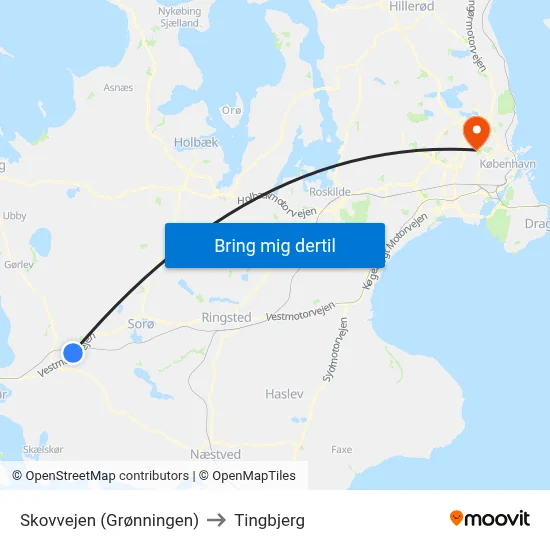 Skovvejen (Grønningen) to Tingbjerg map