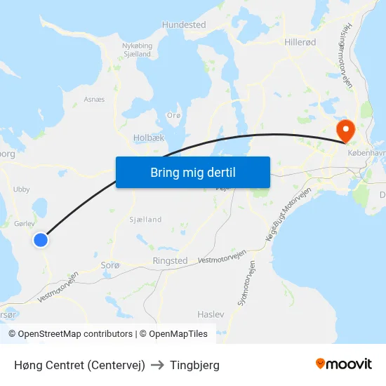 Høng Centret (Centervej) to Tingbjerg map