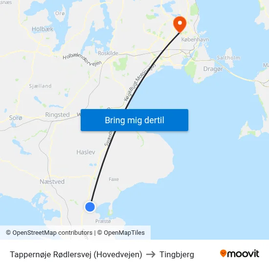 Tappernøje Rødlersvej (Hovedvejen) to Tingbjerg map