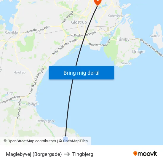 Maglebyvej (Borgergade) to Tingbjerg map