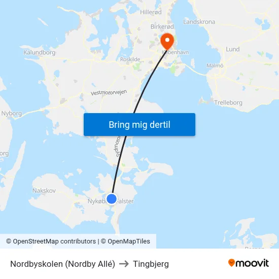 Nordbyskolen (Nordby Allé) to Tingbjerg map