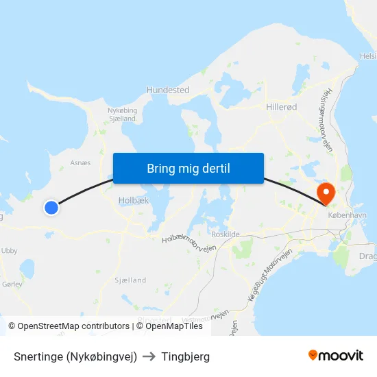 Snertinge (Nykøbingvej) to Tingbjerg map