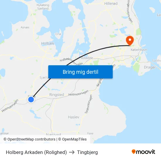 Holberg Arkaden (Rolighed) to Tingbjerg map