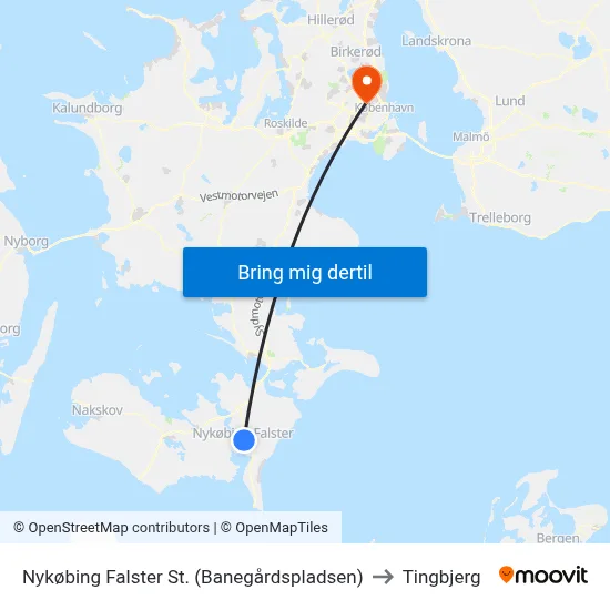 Nykøbing Falster St. (Banegårdspladsen) to Tingbjerg map