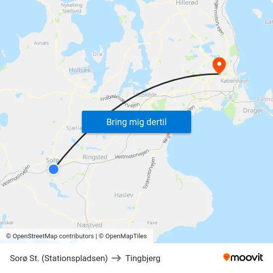 Sorø St. (Stationspladsen) to Tingbjerg map
