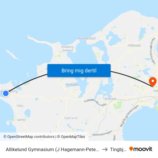 Allikelund Gymnasium (J Hagemann-Petersens Allé) to Tingbjerg map