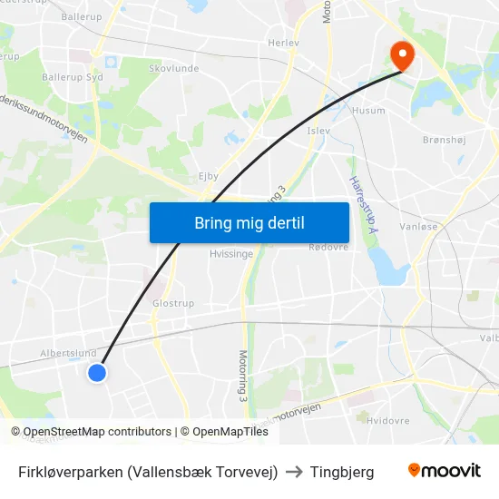 Firkløverparken (Vallensbæk Torvevej) to Tingbjerg map