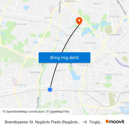 Brøndbyøster St. Nygårds Plads (Nygårds Plads) to Tingbjerg map