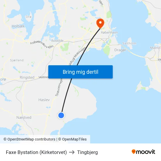 Faxe Bystation (Kirketorvet) to Tingbjerg map